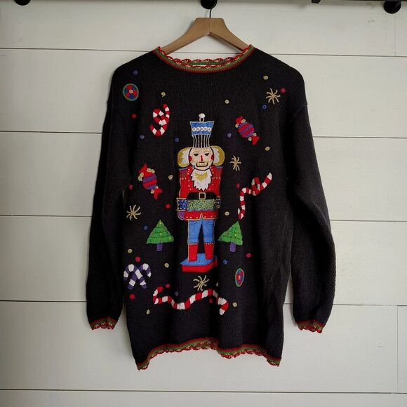 Vtg Work in Progress Nutcracker Embroidered Sweater 90s Candy Grandmacore Medium - Picture 1 of 7